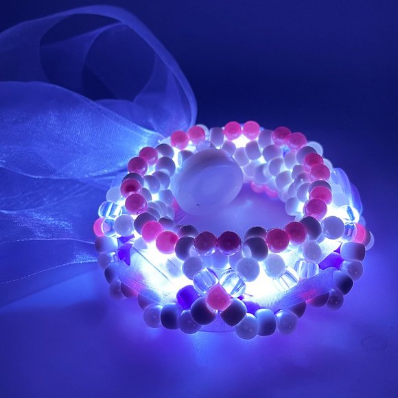 LASR Lavender Luminous Light Up Ribbon Rave Kandi Bracelet - Picture 1 of 4